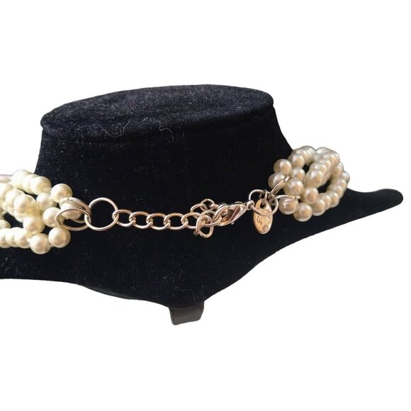 Charming Charlie Multi-Strand Collar White Faux Pearl Necklace Classic Beaded - Picture 4 of 5